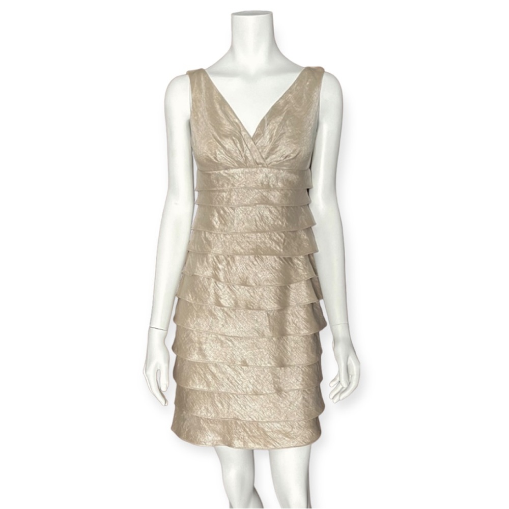 London Times Champagne Tiered A-Line Sleeveless Dress